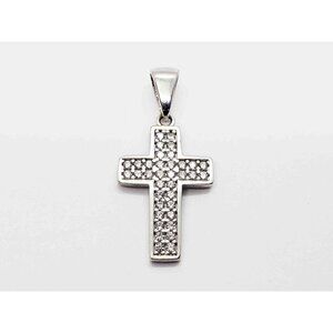 White CZ Pave Cross Pendant 14k White Gold